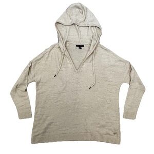 American Eagle Sweater Womens M Beige Hooded Knit V-Neck Pullover Hoodie Shirt